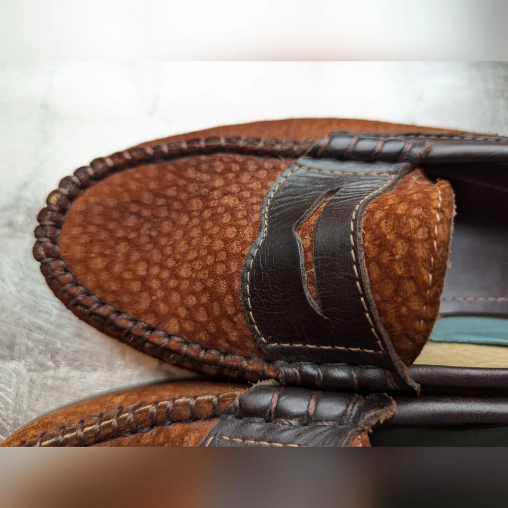 Darc Cuir Leather Penny Loafers Size 39, 8.5 Argentina Two Tone Preppy Academia